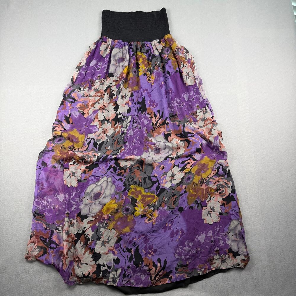 MM Couture 100% Silk Floral Midi Skirt Purple L